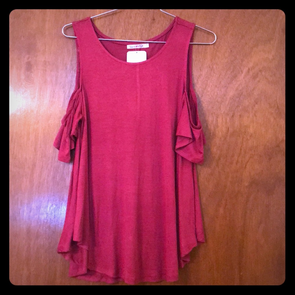 Merlot Red Peep Shoulder Top